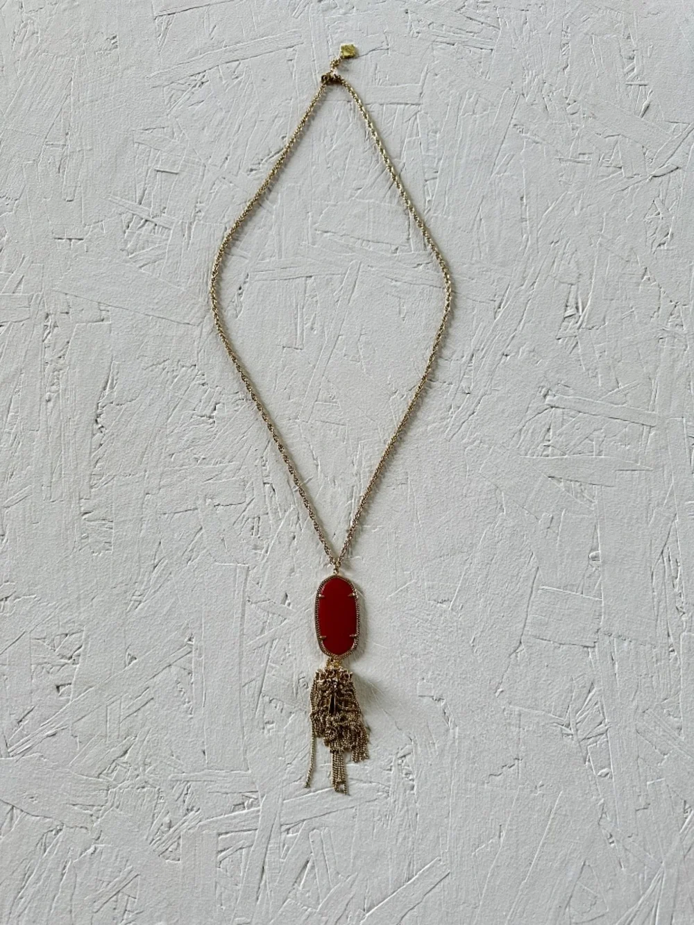 Kendra Scott Rayne Tassel Bright Red Pendant Gold Tone Long Necklace